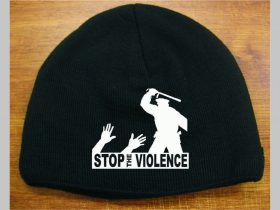 Stop Violence čierna pletená čiapka stredne hrubá vo vnútri naviac zateplená, univerzálna veľkosť, materiálové zloženie 100% akryl